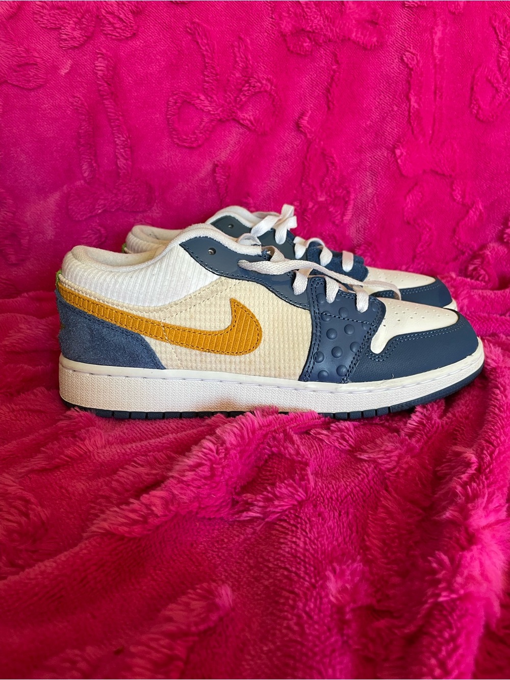 Kids Navy, White & Yellow Low-Top Sneakers